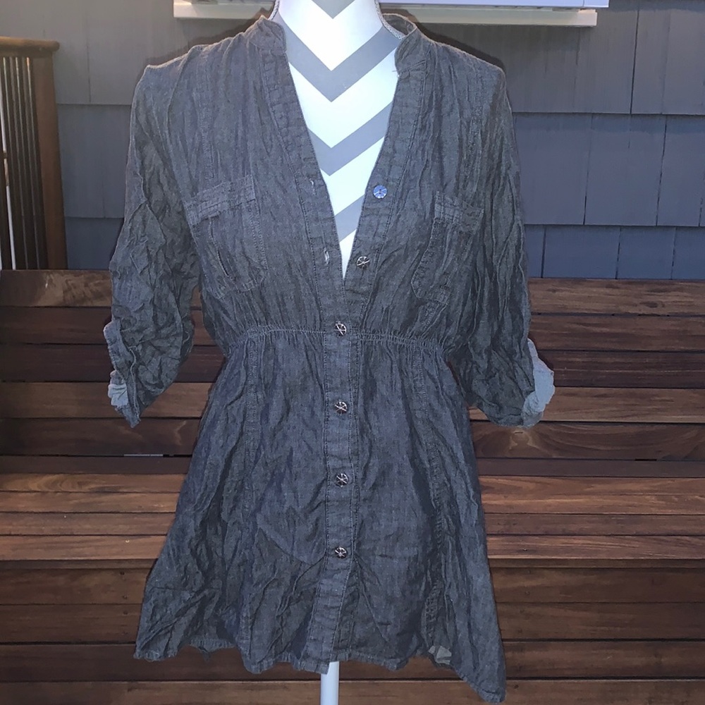 FREE GIFT: She’s Cool 1X (XL) Dark Black “Denim” Shirt Dress